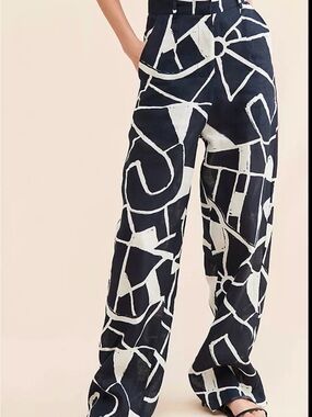 High-Rise Wide Leg Pants in Black & White Abstract